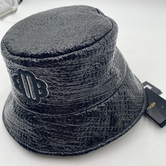Maje Bucket Hat Black‎ Vinyl Textured Pattern New With Tags Size TU OSFM main image 4